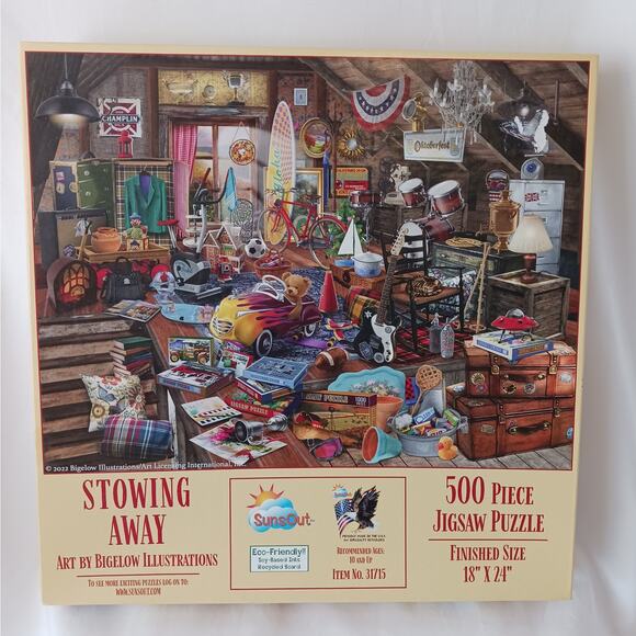 "Stowing Away" 500 Piece Suns Out Puzzle by Bigelow Illustrations - Picture 1 of 2